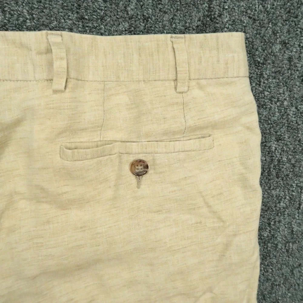 Zanella Pants Mens 34x30 Beige Tan Cinquanta 100% Linen Straight Trouser